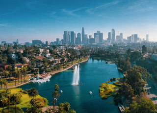 los angeles echo park lake aerial shot plant classes 